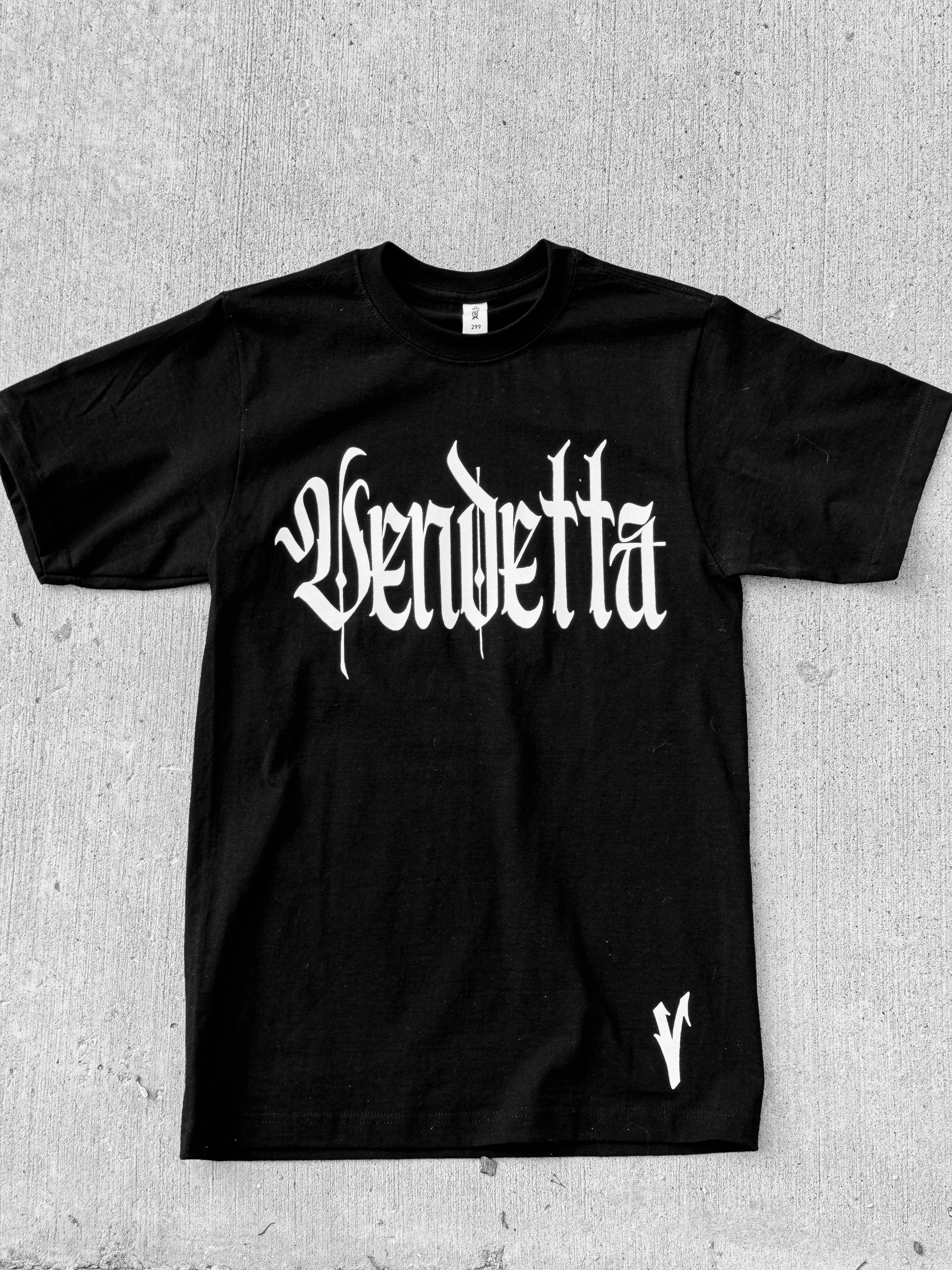 Fitted for vendetta classic tee - black heavyweight shirt on concrete 